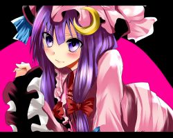 1girl blush female_focus hair_ribbon hat kurekore letterboxed light_smile lips long_hair patchouli_knowledge purple_eyes purple_hair ribbon solo touhou