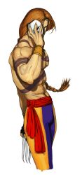 Rule 34 | 1boy, absurdres, arm behind back, blonde hair, braid, capcom vs snk, claw (weapon), covered face, game cg, highres, holding, holding mask, ikeno daigo, long hair, male focus, mask, multicolored pants, muscular, muscular male, non-web source, official art, pants, parted lips, pectorals, red sash, sash, simple background, smile, snake tattoo, solo, street fighter, tattoo, vega (street fighter), very long hair, weapon, white background
