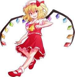 1girl alphes_(style) ascot blonde_hair collar collarbone commentary_request crystal crystal_wings dairi empty_eyes fang flandre_scarlet frilled_collar frills full_body hat hat_ribbon large_variant_set looking_at_viewer mary_janes medium_hair mob_cap multicolored_wings parody puffy_short_sleeves puffy_sleeves red_eyes red_shoes red_skirt red_vest ribbon shirt shoes short_sleeves side_ponytail skirt skirt_set smile solo style_parody tachi-e touhou transparent_background variant_set vest white_hat white_shirt wings yellow_ascot