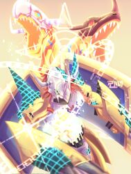 agumon armor claws cyborg digimon digimon_(creature) evolutionary_line greymon highres horns metalgreymon sharp_teeth teeth wargreymon