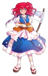 Rule 34 | 1girl, alphes (style), blush, commentary request, dairi, full body, hair bobbles, hair ornament, highres, large variant set, onozuka komachi, parody, puffy short sleeves, puffy sleeves, red hair, sandals, scythe, short sleeves, socks, solo, standing, style parody, tachi-e, touhou, transparent background, two side up, variant set, white socks