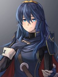 1girl armor black_shirt blue_cape blue_eyes blue_hair cape fingerless_gloves fire_emblem fire_emblem_awakening gloves highres long_hair long_sleeves looking_at_viewer lucina_(fire_emblem) nintendo red_cape shirt shoulder_armor smile solo tiara two-sided_cape two-sided_fabric upper_body zuzu_(ywpd8853)