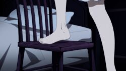 1girl animated animated_gif bed chair climbing feet female_focus foot_focus indoors legs lower_body nightgown official_alternate_costume on_chair pale_skin rwby rwby_ice_queendom screencap soles standing standing_on_chair tiptoes toenails toes weiss_schnee white_nightgown wooden_chair