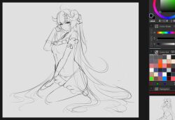 1girl art_program_in_frame color_wheel doodle hololive nkmmktwt sketch tsunomaki_watame virtual_youtuber