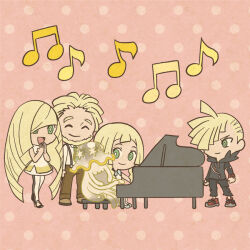 2boys 2girls ^_^ alternate_color beamed_eighth_notes beard black_hoodie black_pants blonde_hair bright_pupils brown_pants brown_shoes chibi closed_eyes closed_mouth collared_shirt commentary_request dress eighth_note facial_hair family father_and_daughter father_and_son gen_7_pokemon gladion_(pokemon) green_eyes green_necktie hair_over_one_eye hood hood_down hoodie husband_and_wife instrument jellyfish lillie_(nihilego) lillie_(pokemon) long_hair long_sleeves lusamine_(pokemon) mohn_(pokemon) mojacookie mother_and_daughter mother_and_son multiple_boys multiple_girls music musical_note necktie nihilego nintendo official_art open_mouth pants playing_instrument playing_piano pokemon pokemon_(anime) pokemon_(creature) pokemon_journeys polka_dot polka_dot_background red_shoes second-party_source shiny_pokemon shirt shoes short_hair sitting sleeveless sleeveless_dress smile standing suspenders tentacles torn_clothes torn_pants ultra_beast very_long_hair white_pupils white_shirt