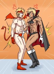 2boys abs anger_vein ball_busting gloves multiple_boys ocigart squeezing_testicles tail testicles wing_collar