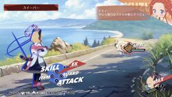 Rule 34 | 2girls, absurdres, animal ear headphones, animal ears, beach, blonde hair, blue archive, blue sky, bow, cat ear headphones, day, english text, fake animal ears, fake screenshot, gameplay mechanics, hair bow, halo, headphones, heads-up display, health bar, highres, jacket, long hair, long sleeves, lumi snowfall, momoi (blue archive), multiple girls, ocean, outdoors, persona, persona 3, persona 3 reload, pink halo, red hair, sand, scenery, shore, short hair, sky, tail, user interface, water, yuzu (blue archive)