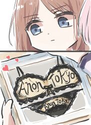 2girls anon_tokyo_(bang_dream!) bang_dream! bang_dream!_it&#039;s_mygo!!!!! blue_eyes bra brown_hair chihaya_anon closed_mouth commentary heart highres long_sleeves lyy multiple_girls nagasaki_soyo panties pink_hair underwear unworn_bra unworn_panties