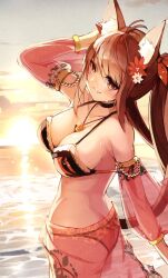 animal_ears ass bell breasts character_request dancer large_breasts looking_at_viewer ocean smile source_request tagme y_o_u_k_a