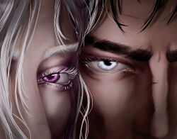 2boys black_hair brothers cheek-to-cheek colored_eyelashes eyelashes fantasy ferrus_manus fulgrim hair_over_eyes heads_together kathy-rah long_hair looking_at_viewer multiple_boys primarch purple_eyes scar scar_on_face scar_on_nose short_hair siblings sketch warhammer_40k white_eyes white_hair