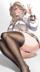Rule 34 | 1girl, absurdres, ass, beret, black choker, black nails, black panties, blush, bow, bready (nikke), breasts, bright pupils, brown bow, brown eyes, brown hair, brown neckerchief, brown sailor collar, brown skirt, brown thighhighs, character doll, choker, collared shirt, commander (nikke), commentary request, crop top, cropped shirt, curvy, doll, double-parted bangs, eyelashes, feet out of frame, fingernails, goddess of victory: nikke, hair between eyes, hair bow, hair intakes, hair over shoulder, hand up, hat, heart, heart-shaped pupils, highres, holding, holding doll, large breasts, long bangs, long hair, long sleeves, looking at viewer, low twintails, lying, microskirt, neckerchief, no bra, no shoes, on side, panties, plump, puffy long sleeves, puffy sleeves, reclining, sailor collar, saliva, saliva trail, school uniform, serafuku, shadow, shiny skin, shirt, simple background, skirt, solo, symbol-shaped pupils, thick thighs, thighhighs, thighs, tongue, tongue out, twintails, underboob, underwear, usa tanuki, white background, white hat, white pupils, white shirt, wristband, zettai ryouiki