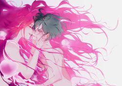 2girls absurdres alien_stage black_hair floating_hair hands_on_another&#039;s_face highres jellyfish juxing_baicai_gongji_renlei long_hair mizi_(alien_stage) multiple_girls nude open_mouth pink_hair short_hair smile sua_(alien_stage) very_long_hair