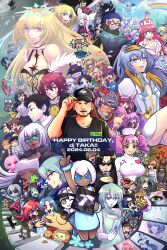Rule 34 | animal ears, bemani, black hair, blonde hair, blue eyes, blue hair, breasts, brown hair, character request, cleavage, collar, commentary request, copyright request, dj taka (bemani), dog, elpis (beatmania), facial hair, flower, green eyes, green hair, grey hair, hair flower, hair ornament, happy birthday, hat, hatena (pop&#039;n music), highres, holding, holding instrument, instrument, milk (pop&#039;n music), mimi (pop&#039;n music), multiple boys, multiple girls, mzd, one eye closed, pink hair, pop&#039;n music, purple eyes, purple hair, rainbow, red eyes, red hair, shogi piece, smile, smile (pop&#039;n music), spiked collar, spikes, t phthal you, tran (beatmania), underboob, v, white hair, yellow eyes