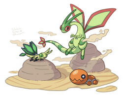 Rule 34 | claws, closed mouth, dragon, evolutionary line, flygon, flying, gen 3 pokemon, nintendo, no humans, outdoors, pokemon, pokemon (creature), rock, sand, takahashi kurage (kurage077), trapinch, vibrava, wings