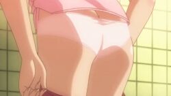 1boy androgynous animated animated_gif anime_screenshot ass boku_no_pico crossdressing dressing highres male_focus panties pico_(boku_no_pico) pink_panties red_skirt shota skirt thighs tile_wall tiles trap underwear
