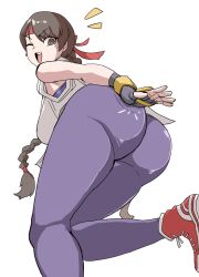 1girl ass bamman bamman12 bouncing_ass braid braided_ponytail breasts brown_eyes brown_hair clothes_lift curvy dougi female_focus from_behind gloves hairband highres huge_ass huge_breasts jiggle karate_gi large_breasts latex leather leather_gloves leg_up leggings long_hair looking_at_viewer looking_back one_eye_closed open_mouth pale_skin pants shoes single_braid skirt skirt_lift smile smiley_face sneakers spandex spanking standing the_king_of_fighters thick_thighs thighs tight_clothes tight_pants wide_hips wink yoga_pants yuri_sakazaki