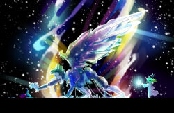 1girl 2boys all_fours android arm_guards armor backlighting bear_position black_background black_hair blizzard blonde_hair blue_skin boots bright-goat brown_fur colored_skin crawling cryokinesis darkness deer_girl defeat deltarune dress frozen glasses high_heels kris_(deltarune) long_nose long_sleeves looking_up lying mechanical_wings multiple_boys noelle_holiday on_stomach open_mouth pointy_nose pompadour red_nose robot round_eyewear size_difference snowing spamton_neo spell striped_capelet teeth toupee wavy_hair white_boots white_dress white_gown wings