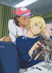 00s 1boy 1girl absurdres dark_skin eureka_seven eureka_seven_(series) gidget highres moondoggie official_art talho_yuuki