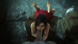1boy 1girl 3d :&gt;= ada_wong animated bare_arms bare_legs bare_shoulders barefoot black_hair brown_eyes capcom caressing_testicles dress eyebrows eyelashes feet_up fellatio from_above handjob hetero high_heels highres interspecies large_penis looking_at_viewer looking_up looping_animation lying medium_hair noname55 on_stomach oral penis pov pov_crotch red_dress resident_evil resident_evil_2 resident_evil_2_(remake) sleeveless sleeveless_dress solo_focus sound testicles thighhighs toes tyrant_(resident_evil) uncensored unworn_footwear unworn_thighhighs video
