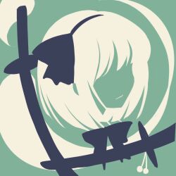 Rule 34 | black ribbon, ghost, green background, hair ornament, hair ribbon, highres, katana, konpaku youmu, konpaku youmu (ghost), maskin mei, minimalism, pom pom (clothes), ribbon, sheath, sheathed, short hair, simple background, sword, touhou, weapon, white hair