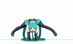 animated animated_gif blue_eyes blue_hair breakdance hatsune_miku miniskirt ripdon shirt skirt sleeveless sleeveless_shirt sleeves_past_fingers sleeves_past_wrists thighhighs twintails two-tone_panties vocaloid