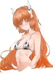 1girl animal_print cow_print freckles gnai horns ishmael_(project_moon) limbus_company orange_hair project_moon tagme