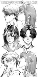 2girls absurdres alternate_costume alternate_hairstyle character_name closed_eyes demon_girl demon_horns freckles greyscale highres horns kijin_seija lips lipstick_mark lipstick_mark_on_face monochrome multicolored_hair multiple_expressions multiple_girls multiple_views open_mouth pointy_hair portrait profile r_birdy realistic sharp_teeth short_hair sketch streaked_hair sukuna_shinmyoumaru teeth touhou