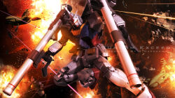 3d aiming asteroid battle bazooka_(gundam) beam_cannon debris earth_federation energy_beam english_text explosion explosion_background fake_screenshot gundam highres machinery mecha mecha_focus mobile_suit mobile_suit_gundam musai no_humans realistic rick_dom robot rx-78-2_gundam s.hasegawa science_fiction spacecraft sparks turret v-fin when_you_see_it yellow_eyes zeon zero_gravity