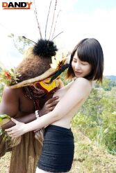 Rule 34 | 1boy, 1girl, black hair, breast sucking, breasts, dark-skinned male, dark skin, grabbing another&#039;s breast, groping, hetero, interracial, legs, long legs, miniskirt, nude, outdoors, photo (medium), real life, short hair, skirt, small breasts, tachibana kanon