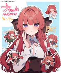 Rule 34 | &gt; &lt;, 1girl, :d, :o, animal ear fluff, animal ears, animal hands, anna (ikeuchi tanuma), apron, bare shoulders, barefoot, bell, black bow, black buruma, black gloves, black jacket, black skirt, black thighhighs, blue background, blush, border, bow, breasts, brown bow, buruma, cat ears, center frills, chibi, chibi inset, closed eyes, clothing cutout, dress, fake animal ears, fang, flying sweatdrops, frilled apron, frills, gloves, green apron, grey dress, hair bell, hair between eyes, hair bow, hair ornament, hairband, high-waist skirt, highres, holding, holding pillow, ikeuchi tanuma, jacket, jingle bell, leotard, long hair, long sleeves, looking at viewer, maid headdress, medium breasts, multiple views, nose blush, open mouth, original, outline, parted lips, paw gloves, pennant, pillow, pink bow, pink dress, playboy bunny, polka dot, polka dot background, purple eyes, rabbit ears, red hair, red hairband, red leotard, shirt, shoulder cutout, side ponytail, skirt, smile, tankard, thighhighs, track jacket, translation request, twintails, v-shaped eyebrows, very long hair, waist apron, white border, white outline, white shirt, yes, yes-no pillow, | |