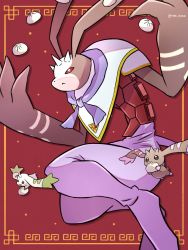 andiramon_(deva) digimon dog highres horn horns lopmon rabbit scarf terriermon