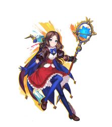 Rule 34 | 1girl, asymmetrical gloves, bad link, black bow, blue background, blue bow, blue bowtie, blue cape, blue eyes, blue gloves, blue pantyhose, bow, bowtie, breasts, brown shoes, cape, closed mouth, collar, dress, fate/grand order, fate (series), frilled collar, frilled dress, frills, full body, game cg, gauntlets, gloves, hair bow, highres, holding, holding staff, leg up, leonardo da vinci (fate), leonardo da vinci (fate/grand order), leonardo da vinci (rider) (fate), leonardo da vinci (rider) (first ascension) (fate), loafers, long hair, looking at viewer, low ponytail, mismatched gloves, multicolored dress, non-humanoid robot, official art, outstretched arms, pantyhose, parted bangs, ponytail, puff and slash sleeves, puffy short sleeves, puffy sleeves, red cape, red dress, red sash, robot, robot animal, robot bird, sash, shoes, short dress, short sleeves, sidelocks, simosi, single gauntlet, small breasts, smile, solo, staff, standing, standing on one leg, transparent background, two-sided cape, two-sided fabric