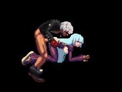 ahegao blue_hair doggystyle jacket k&#039;_(kof) kula_diamond leather leather_clothing leather_jacket m.u.g.e.n mugenspriteslover sex_from_behind snk the_king_of_fighters the_king_of_fighters_xii the_king_of_fighters_xiii white_hair