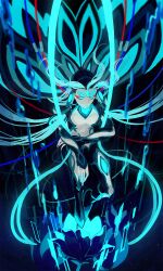 Rule 34 | bare pectorals, bodysuit, cable, closed eyes, closed mouth, eyeliner, fate/grand order, fate (series), floating, flower, full body, hair wings, highres, long hair, makeup, pectorals, red eyeliner, rototo, shi huang di (fate), solo, very long hair