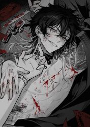 belt_collar blood collar gun handgun highres knife money nanin revolver short_hair tagme weapon