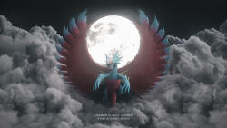 3d animal_focus artist_name celebi350300687 character_name cinema_4d_(medium) cloud copyright_name creatures_(company) dragon feathers flying full_body full_moon game_freak highres moon night night_sky nintendo no_humans open_mouth pokedex_number pokemon pokemon_(creature) pokemon_focus roaring_moon sharp_teeth sky star_(sky) teeth v-shaped_eyes