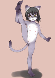 1girl black_hair cat extra_breasts female_focus flat_chest furry furry_female j7w loli pussy rorikemo solo uncensored yellow_eyes