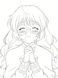 Rule 34 | cum, cum on body, cum on clothes, cum on eyewear, cum on hair, curly hair, facial, highres, kiikii (kitsukedokoro), monochrome, philia felice, praying, priestess, tales of (series), tales of destiny, translation request