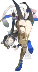 1girl animal_ears ass cat_ears cat_girl cat_tail cipher_(honkai:_star_rail) commentary_request highres honkai:_star_rail honkai_(series) ikenotori looking_at_viewer simple_background smile tail thigh_strap thighs white_background