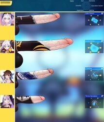 4futa absurdres artist_name cecilia_schariac character_name chart erection futanari highres honkai_(series) honkai_impact_3rd huge_penis kallen_kaslana kushishekku large_penis li_sushang multiple_futa penis penis_chart penis_comparison penis_size_comparison penis_size_difference size_comparison statistics testicles theresa_apocalypse uncensored veins veiny_penis