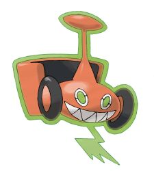 alternate_form full_body gen_4_pokemon green_eyes highres lawnmower nintendo no_humans official_art pokemon pokemon_(creature) pokemon_dppt pokemon_focus pokemon_platinum rotom rotom_(mow) sharp_teeth smile solo sugimori_ken teeth third-party_source transparent_background