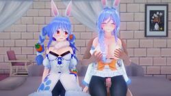 1boy 2girls 3d animated apron braid breasts breasts_squeezed_together censored clothes_pull dark-skinned_male dark_skin fuyumi3fuyu grabbing_another&#039;s_breast grabbing_from_behind groping hetero hololive hololive_fantasy incest koikatsu_(medium) large_breasts mature_female mosaic_censoring mother_and_daughter multiple_girls open_mouth pekomama penis rabbit_ears shirt_pull tagme thick_eyebrows thigh_sex topless_female usada_pekora video virtual_youtuber