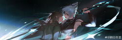 Rule 34 | 2girls, absurdres, aqua nails, arm belt, bai yi (path to nowhere), belt, black background, black belt, black lips, black ribbon, black scarf, black shirt, black sleeves, blue background, brown hair, character request, check character, closed mouth, detached sleeves, gradient background, grey eyes, grey shirt, hair ribbon, hand in another&#039;s hair, hand on another&#039;s hip, hegui dongzhi, high ponytail, highres, holding, holding sword, holding weapon, imminent kiss, k.k. (path to nowhere), light particles, lipstick, long hair, long sleeves, makeup, multiple girls, nail polish, over shoulder, path to nowhere, ponytail, ribbon, scarf, shirt, sleeveless, sleeveless shirt, suspenders, sword, upper body, very long hair, watermark, weapon, weapon over shoulder, weibo watermark, white hair, yuri