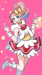 Rule 34 | 1girl, blue eyes, blue hair, blush, breasts, dress, earrings, hairband, highres, idol, jewelry, long hair, looking at viewer, missandydandy, mole, mole under eye, multicolored hair, nintendo, open mouth, pink hair, pink hairband, pokemon, pokemon bw2, skirt, smile, solo, two-tone hair, white dress, wrist cuffs, yancy (pokemon)