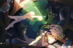 1girl barefoot blonde_hair braid cat_princess circle crown_braid dress earrings jewelry magatama magatama_necklace master_sword necklace nintendo pointy_ears princess_zelda solo strapless strapless_dress the_legend_of_zelda the_legend_of_zelda:_tears_of_the_kingdom
