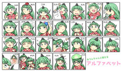 Rule 34 | &gt; &lt;, 1girl, :d, :t, ?, \o/, alphabet, arms up, blush, cloud print, cosplay, crying, crying with eyes open, curly hair, dog, expression chart, glasses, green eyes, green hair, gun, hat, highres, holding, holding gun, holding weapon, horns, io nano, komano aunn, long hair, multiple views, one eye closed, open mouth, outstretched arms, paw pose, red shirt, shameimaru aya, shameimaru aya (cosplay), shirt, single horn, smile, sneezing, sound effects, tears, tokin hat, touhou, weapon, zun, zun (cosplay), zun hat