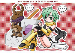 ... 1girl armor armored_boots bikini bikini_top_only black_bikini black_gloves blush boots breasts cigarette cleavage closed_mouth commentary_request elbow_gloves english_text expressionless fingerless_gloves full_body gloves green_eyes green_hair hands_on_own_knees jumpsuit jumpsuit_around_waist large_breasts mechanic_(ragnarok_online) one-horn_scaraba polka_dot polka_dot_background pullcart ragnarok_online red_background short_hair sitting solo spoken_ellipsis swimsuit two-horn_scaraba vambraces white_background white_jumpsuit yazawa_kazuki yellow_armor