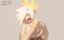 1girl animated blush bouncing_breasts breasts large_breasts martin_(tuxedopato) navel original raiko_(lieumare) simple_background smile solo tagme underboob video white_background white_hair yellow_eyes