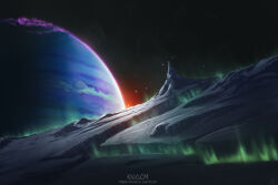 artist_name aurora commentary english_commentary kvacm landscape no_humans original planet scenery sky space star_(sky) starry_sky watermark