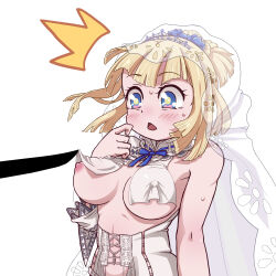 Rule 34 | 1girl, absurdres, adzuki, bare shoulders, blonde hair, blue eyes, blush, breasts, bridal veil, bride, covered erect nipples, emilie de rochefort, highres, large breasts, nipples, ponytail, sleeveless, tekken, tekken 6, veil